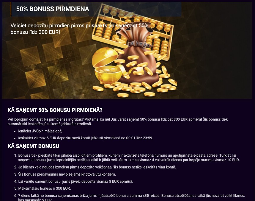 JVSpin bonuss