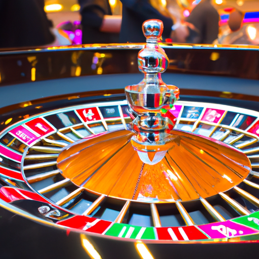 An image that captures the intensity of Американская рулетка, showcasing a classic roulette wheel, colorful chips, and focused players eagerly observing the spinning ball against an elegant backdrop of a casino