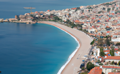 the essence of Баккара with a vivid image: A sun-kissed Mediterranean coastline, dotted with charming pastel-hued villas nestled between lush vineyards, and a mesmerizing azure sea stretching into the horizon