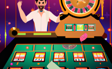 An image showcasing a vibrant casino setting, with a gambler excitedly placing their first deposit, surrounded by colorful slot machines, a sleek roulette table, and flashing lights illuminating the room