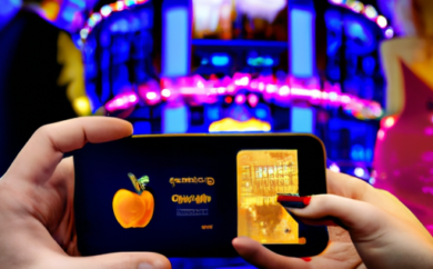 An image showcasing the vibrant and luxurious atmosphere of an Apple Pay casino in Estonia