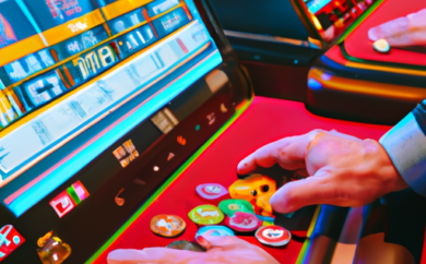 An image showcasing the vibrant atmosphere of Estonian casinos, with colorful slot machines and poker tables surrounded by excited players, all immersed in the thrill and glamour of the casino bonuses
