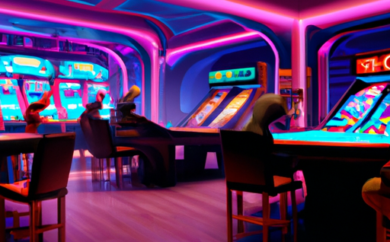 An image showcasing the vibrant atmosphere of Neosurf Casino in Estonia