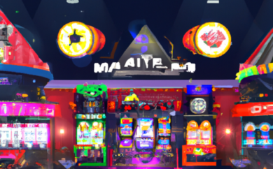 An image showcasing the vibrant atmosphere of Обзор Суперказино Эстония: a bustling casino floor filled with dazzling lights, excited patrons engrossed in games, and a backdrop hinting at the elegance and opulence of this Estonian supercasino