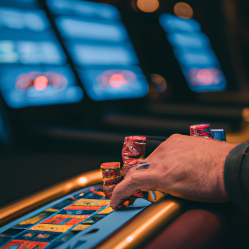 An image capturing the vibrant atmosphere of Grandx Casino in Estonia, showcasing the sparkling slot machines, elegant card tables, and enthusiastic gamblers immersed in high-stakes games