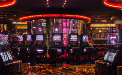 An image showcasing the vibrant and electrifying atmosphere of Vulkan Vegas Casino in Estonia