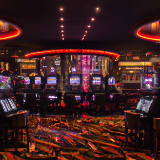 An image showcasing the vibrant and electrifying atmosphere of Vulkan Vegas Casino in Estonia