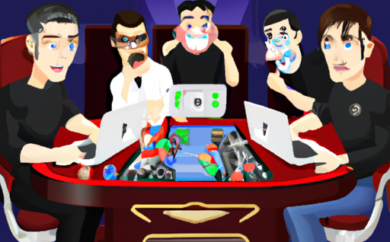 An image showcasing the vibrant online poker world: a diverse array of players, from seasoned professionals to casual enthusiasts, huddled around virtual tables, their expressions ranging from intense focus to sheer excitement