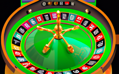 An image showcasing the thrilling world of Онлайн рулетка: a sleek virtual roulette table with a vivid green surface, dazzling golden numbers, and a spinning wheel, surrounded by eager players anticipating their fate
