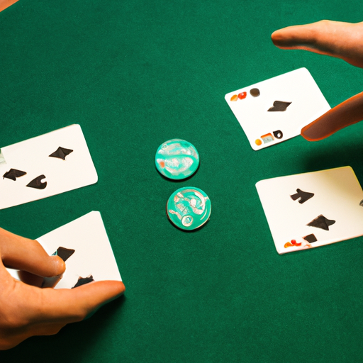 An image showcasing a green blackjack table with a dealer's hand dealing cards to players