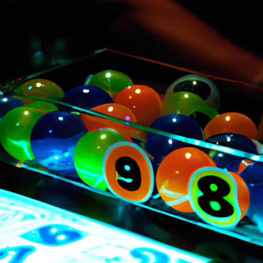 An image depicting a vibrant Keno game with numbered balls being drawn from a glass container, players marking their selected numbers on colorful cards, and an electric atmosphere filled with anticipation and excitement