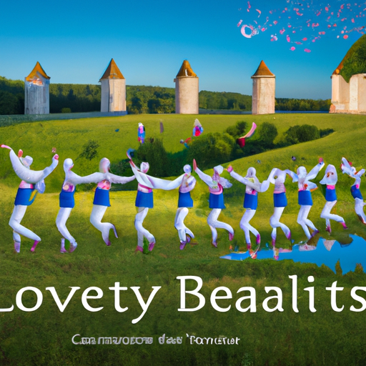 An image showcasing vibrant Estonian culture with a montage of traditional folk dancers clad in colorful costumes, surrounded by the country's scenic landscapes and iconic landmarks, symbolizing the warm welcome offered by Estonian bonuses