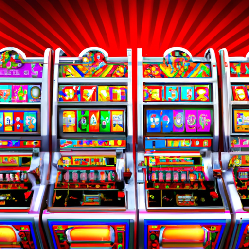 An image showcasing a vibrant casino floor with rows of slot machines from the renowned game provider Blueprint Gaming