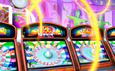 An image showcasing the exhilarating world of Endorphina Slots, with vibrant reels spinning against a backdrop of extravagant casinos, dazzling lights, and lucky players celebrating their wins in a frenzy of joy and excitement