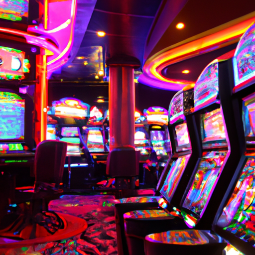 An image showcasing a vibrant and energetic casino environment, with Evolution Gaming's slot machines taking center stage