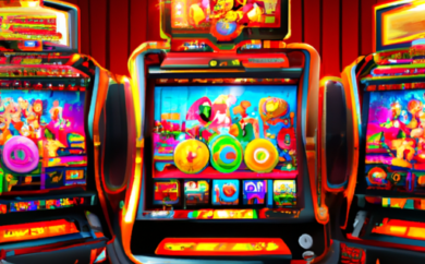 An image showcasing the vibrant world of Слоты Nextgen Gaming: a mesmerizing display of beautifully designed slot machines, bursting with vibrant colors, spinning reels, and exciting bonus features that will captivate players