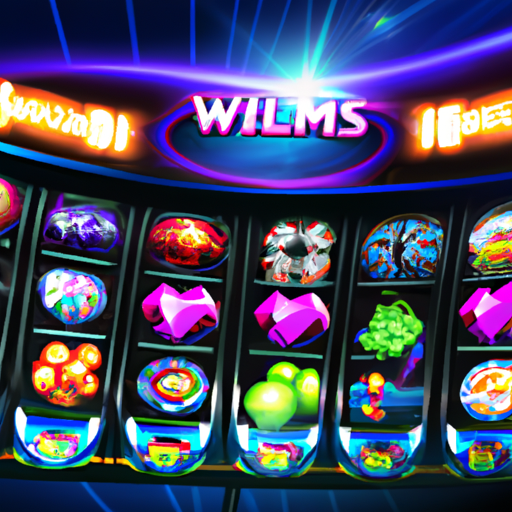 An image showcasing the vibrant world of Wms (Williams Interactive) slots, with colorful reels spinning to reveal iconic symbols like diamonds, fruits, and lucky sevens, surrounded by cutting-edge graphics and immersive animations
