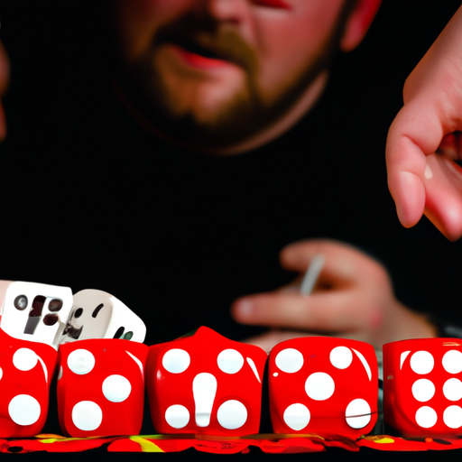 An image that showcases the intensity of a dice game strategy, capturing the anticipation and concentration on players' faces as they strategize their moves, with a backdrop of rolling dice and mathematical calculations