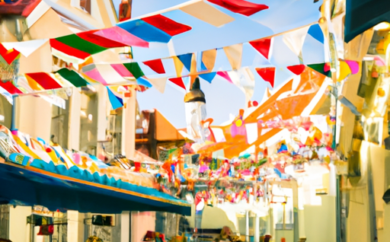 An image showcasing the vibrant streets of Estonia, adorned with colorful flags and bustling with locals enjoying their free bets at the lively outdoor cafés, surrounded by a backdrop of charming medieval architecture