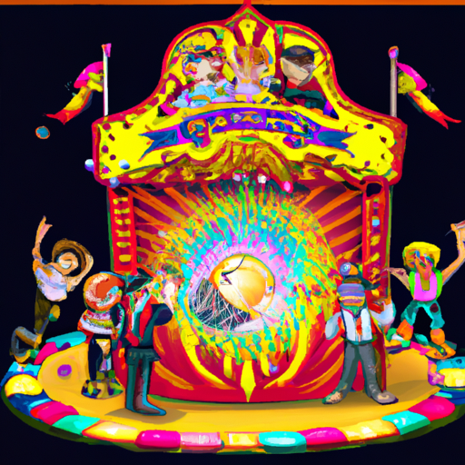 An image of a colorful circus tent, with three mischievous clowns juggling fireballs, surrounded by a crowd of mesmerized onlookers, showcasing the thrilling world of the 3 Clown Monty slot machine