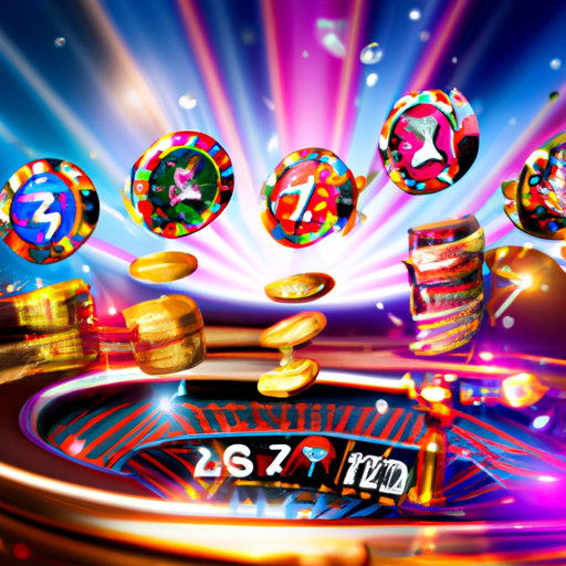 An image showcasing the vibrant world of online slots: a dazzling array of spinning reels filled with glittering gems, lucky sevens, and golden coins, surrounded by vibrant graphics and flashing lights